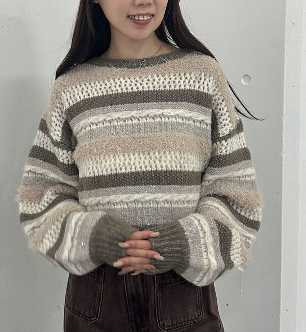 archives「異素材ボーダーメッシュニットプルオーバー」|ニット・セーター|BEIGE