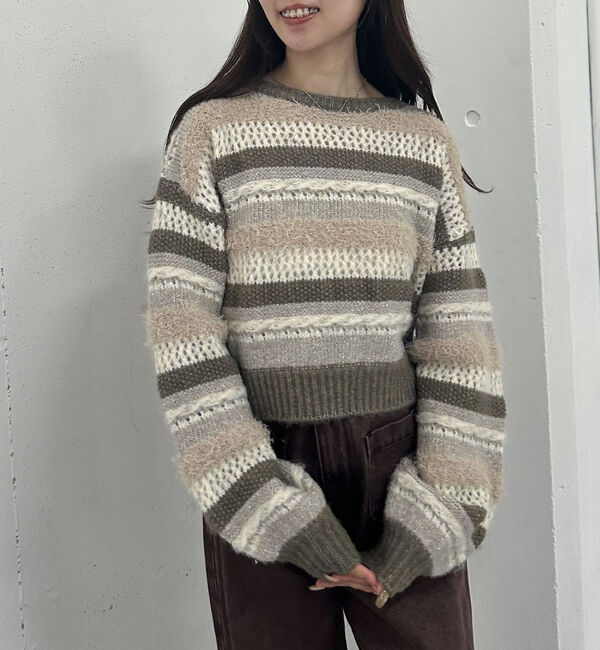 archives「異素材ボーダーメッシュニットプルオーバー」|ニット・セーター|