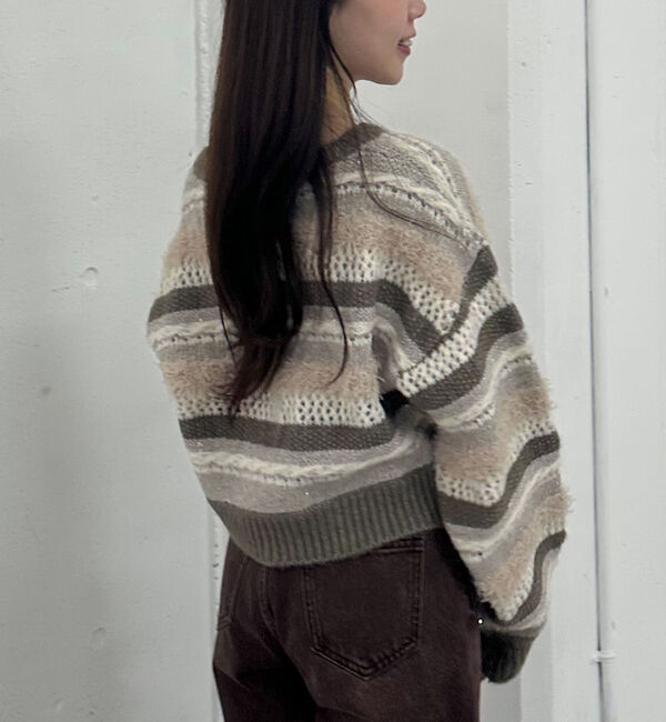 archives「異素材ボーダーメッシュニットプルオーバー」|ニット・セーター|