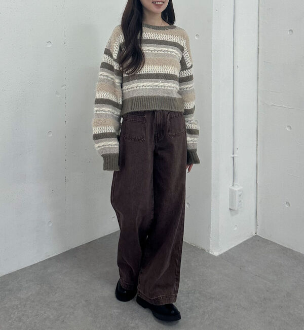 archives「異素材ボーダーメッシュニットプルオーバー」|ニット・セーター|