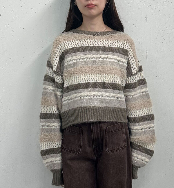 archives「異素材ボーダーメッシュニットプルオーバー」|ニット・セーター|