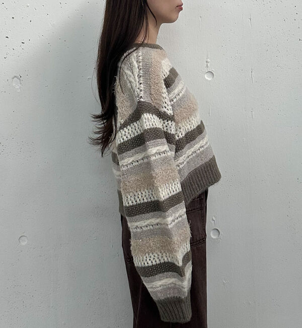 archives「異素材ボーダーメッシュニットプルオーバー」|ニット・セーター|