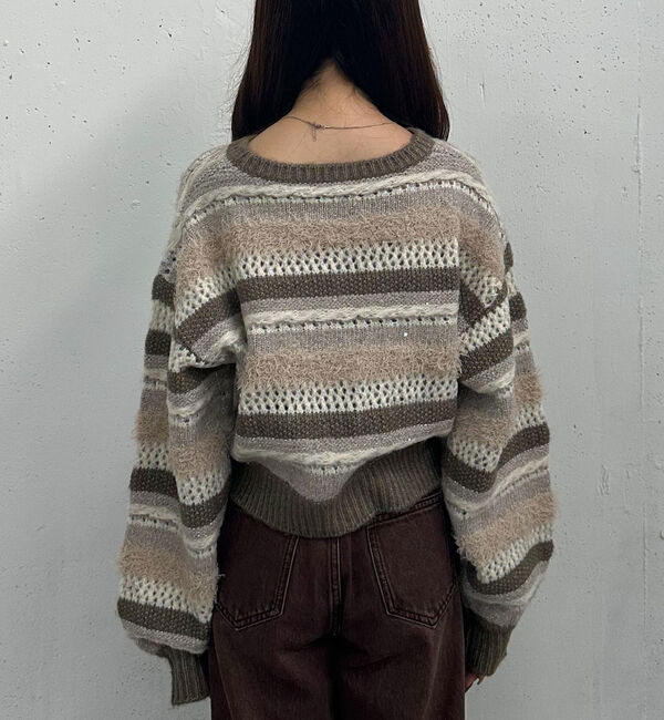 archives「異素材ボーダーメッシュニットプルオーバー」|ニット・セーター|