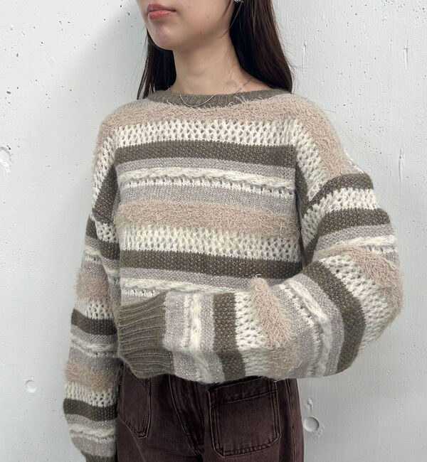 archives「異素材ボーダーメッシュニットプルオーバー」|ニット・セーター|