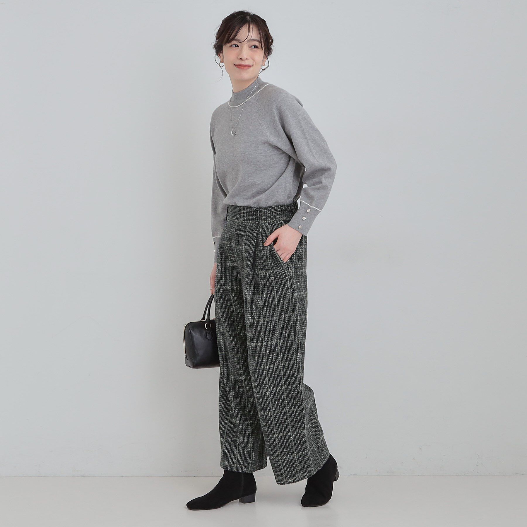 SHOO･LA･RUE「【あったか】脚のラインをきれいに魅せる チェック柄ワイドパンツ」|その他|