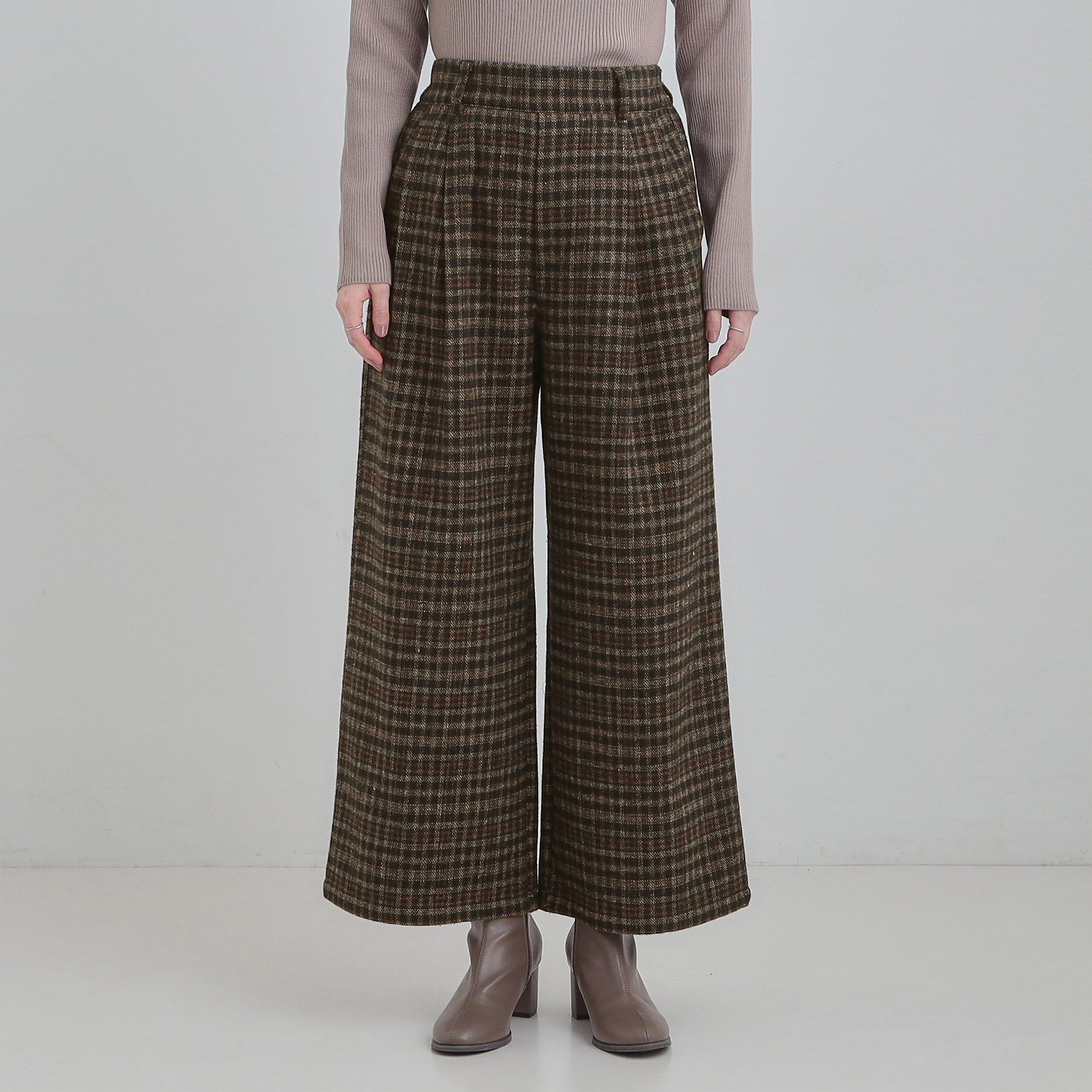 SHOO･LA･RUE「【あったか】脚のラインをきれいに魅せる チェック柄ワイドパンツ」|その他|