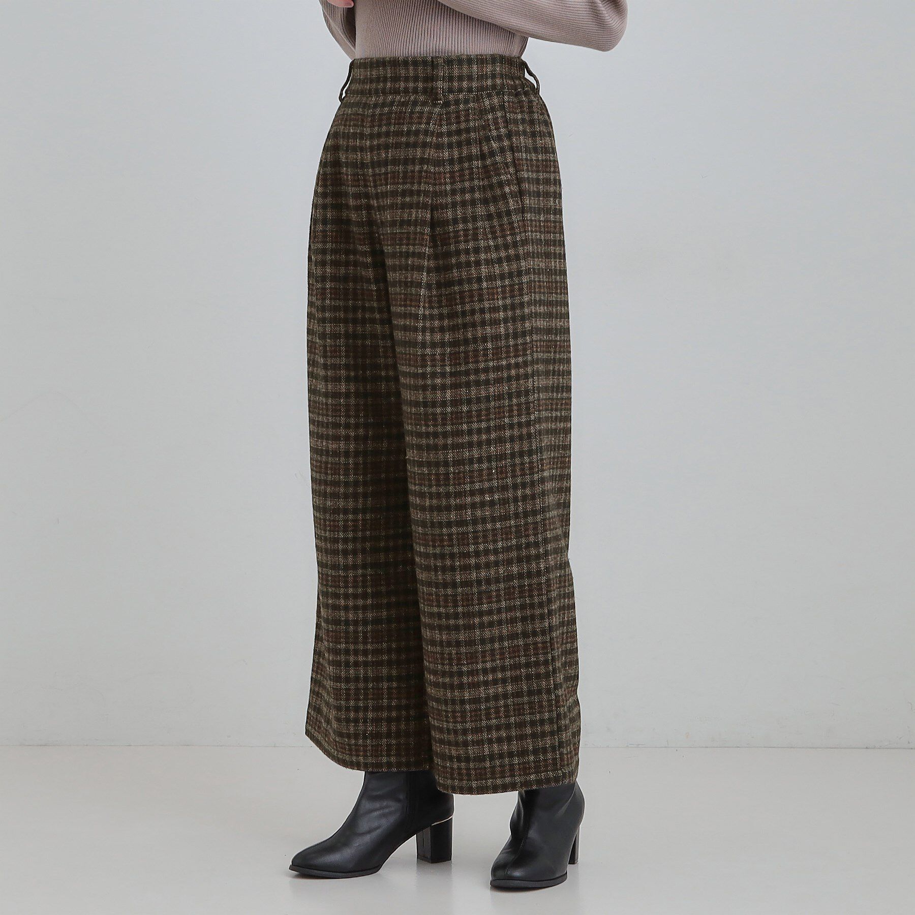 SHOO･LA･RUE「【あったか】脚のラインをきれいに魅せる チェック柄ワイドパンツ」|その他|