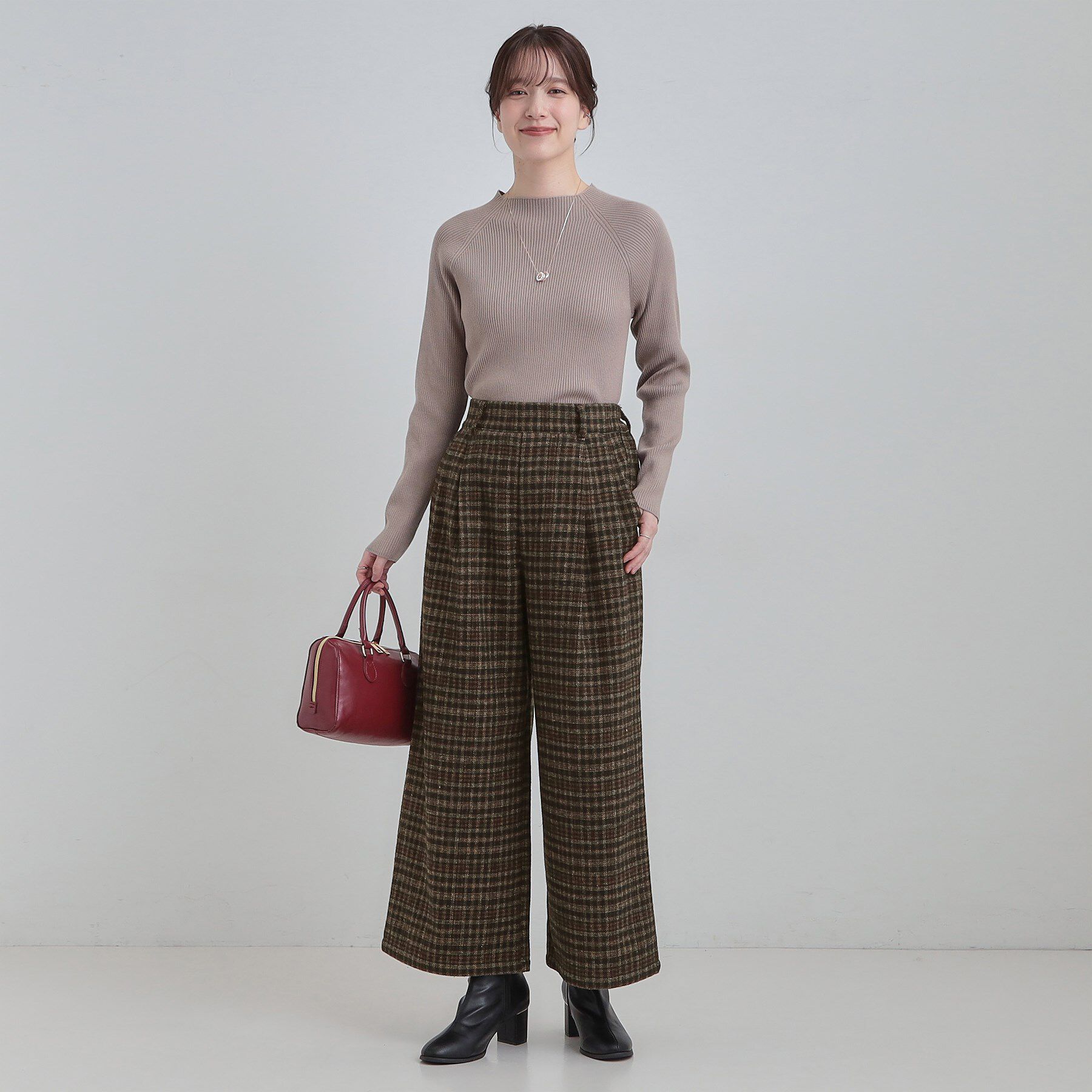 SHOO･LA･RUE「【あったか】脚のラインをきれいに魅せる チェック柄ワイドパンツ」|その他|