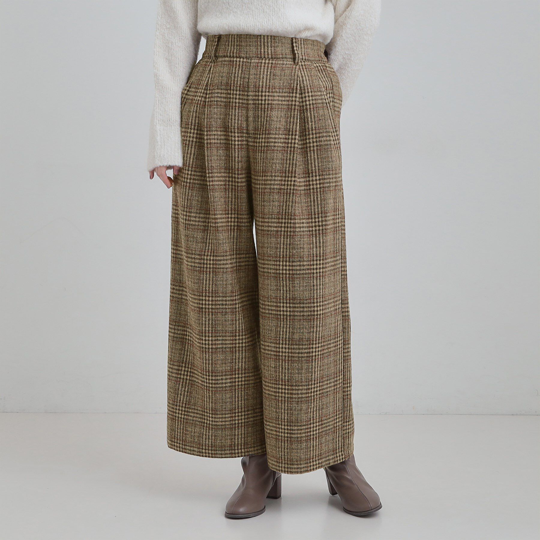 SHOO･LA･RUE「【あったか】脚のラインをきれいに魅せる チェック柄ワイドパンツ」|その他|