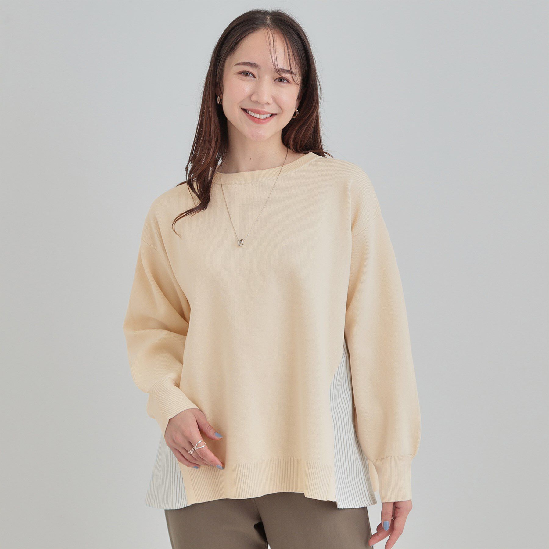 SHOO･LA･RUE「【洗える】スポンディッシュ サイドフェイクAライントップス」|ニット・セーター|