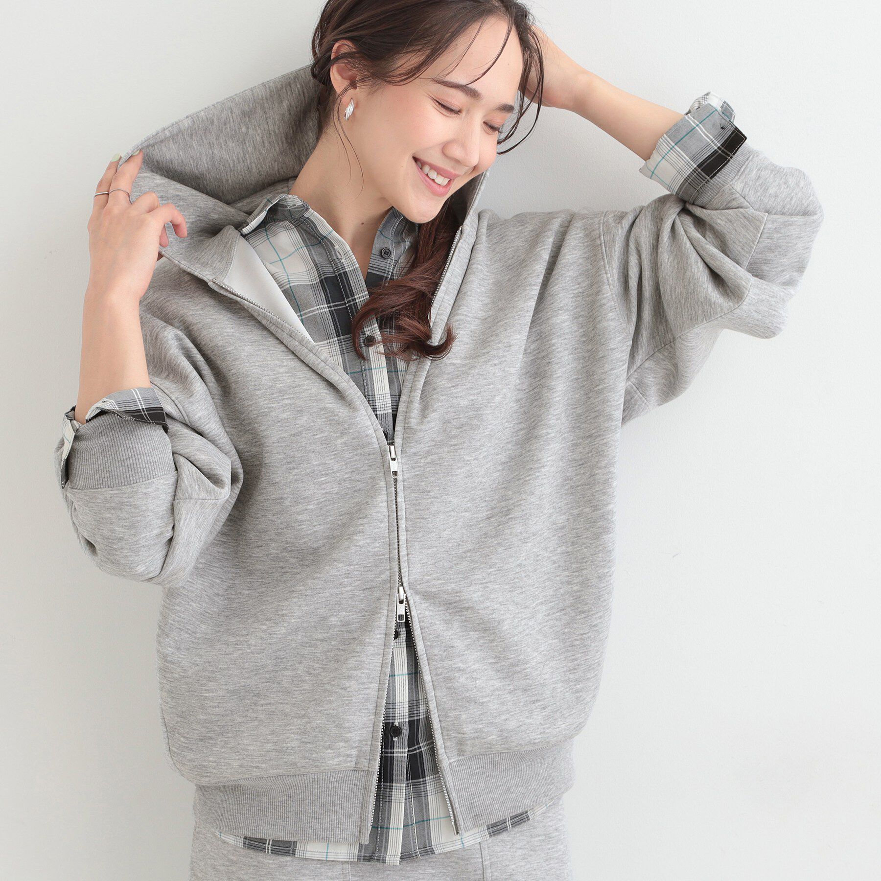 SHOO･LA･RUE「【セットアップ可/S-LL/なめらかタッチ】ZIPパーカ」|パーカー|グレー(012)