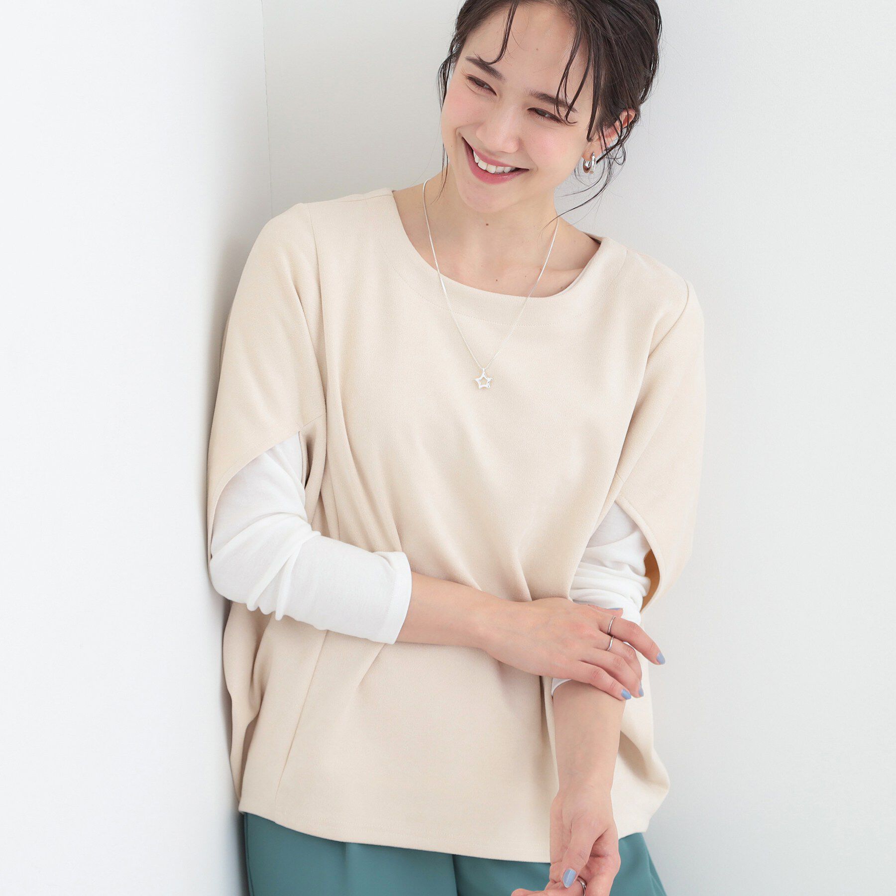 SHOO･LA･RUE「【2点セット】ポンチョ風スウェードトップス&times;ロンT」|その他|アイボリー(004)