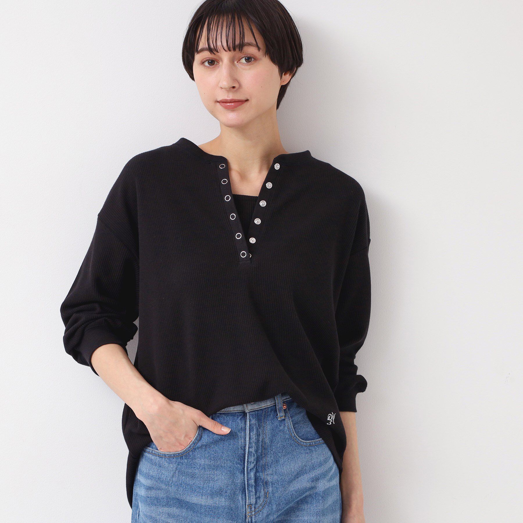 Dessin「【洗える】ヘンリーネックカットソー」|Tシャツ・カットソー|ブラック(019)