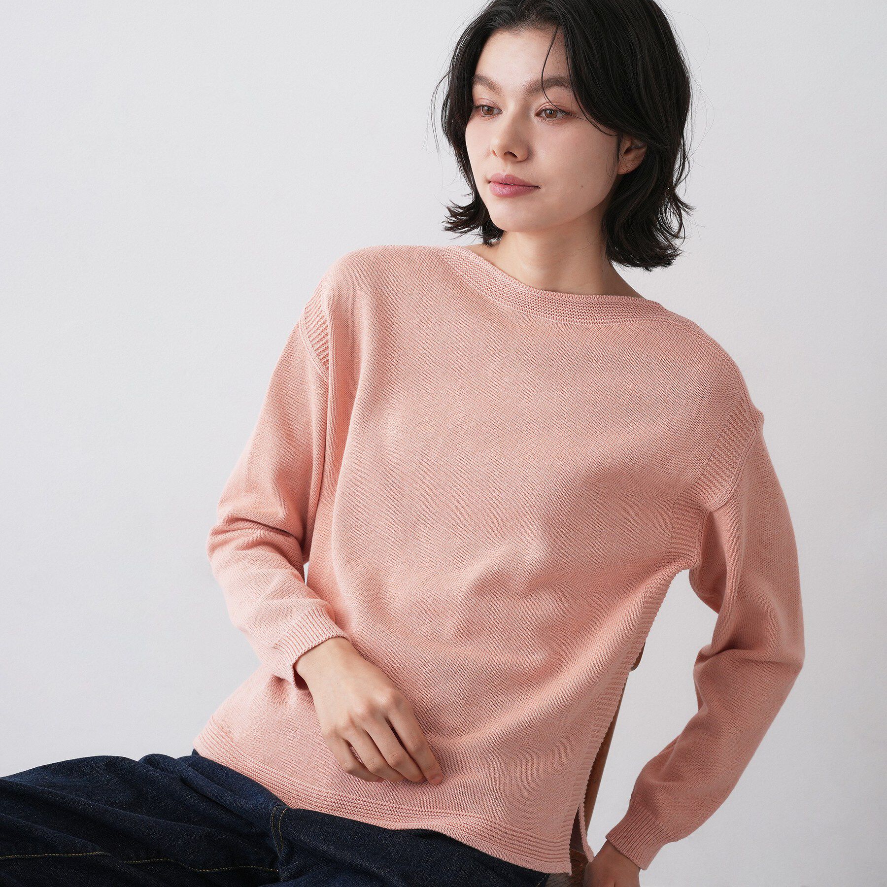 Dessin「【洗える】ミドルゲージボートネックカラーニット」|ニット・セーター|オレンジ(065)