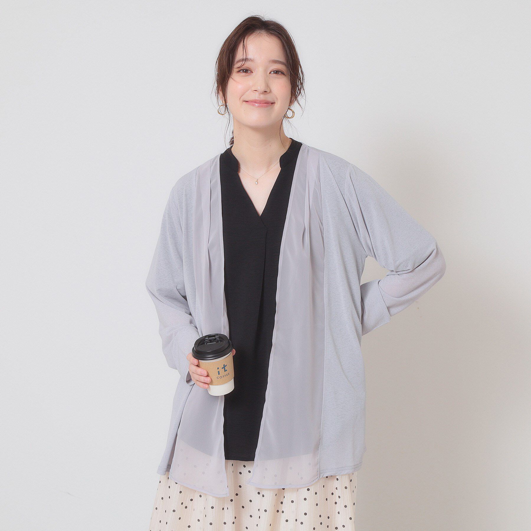 ITS&rsquo;DEMO「【手洗い可】異素材切替着流しカーディガン」|カーディガン|グレー(012)