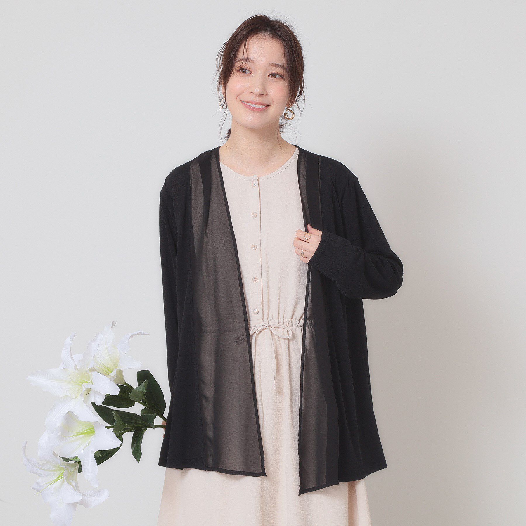 ITS&rsquo;DEMO「【手洗い可】異素材切替着流しカーディガン」|カーディガン|ブラック(019)