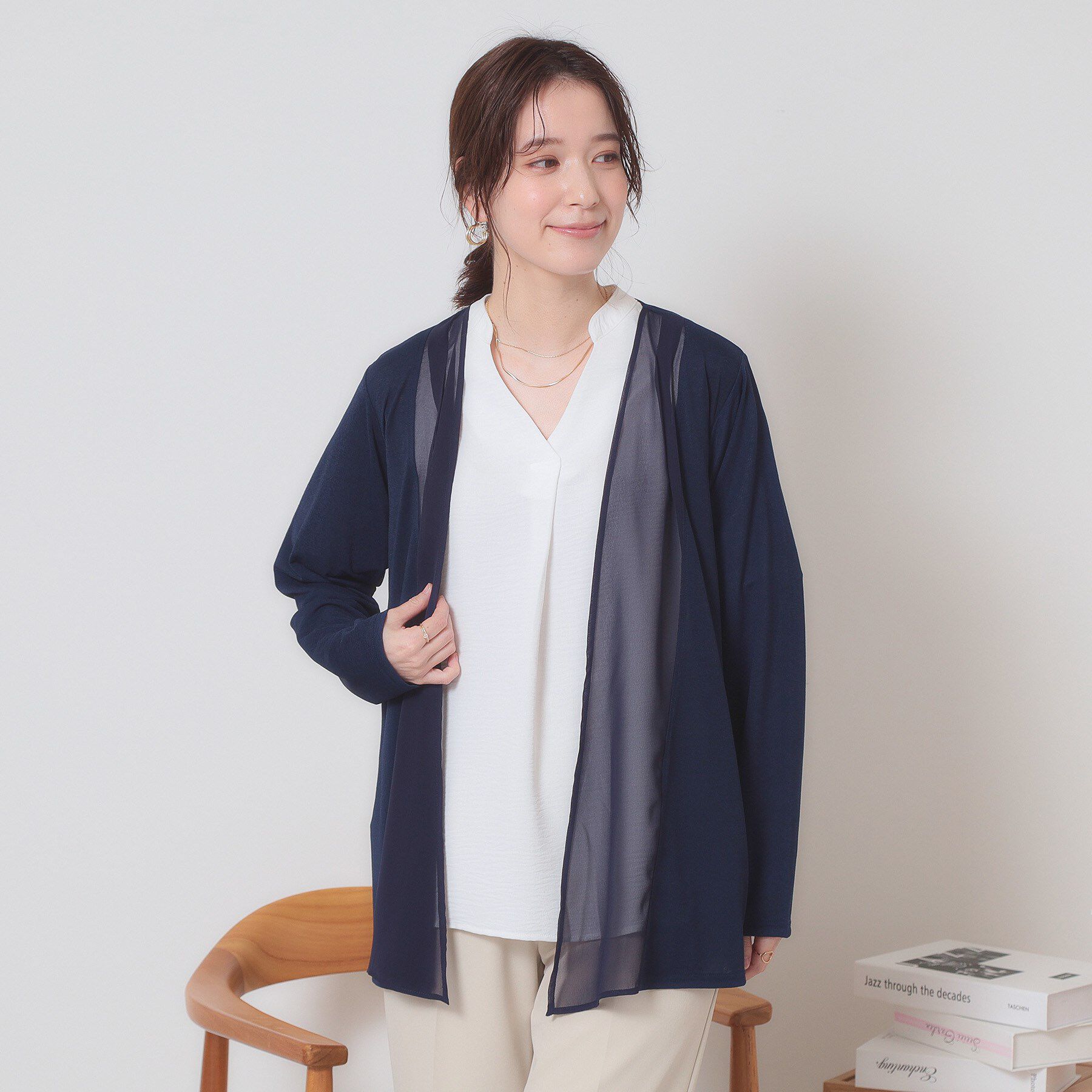 ITS&rsquo;DEMO「【手洗い可】異素材切替着流しカーディガン」|カーディガン|ネイビー(094)