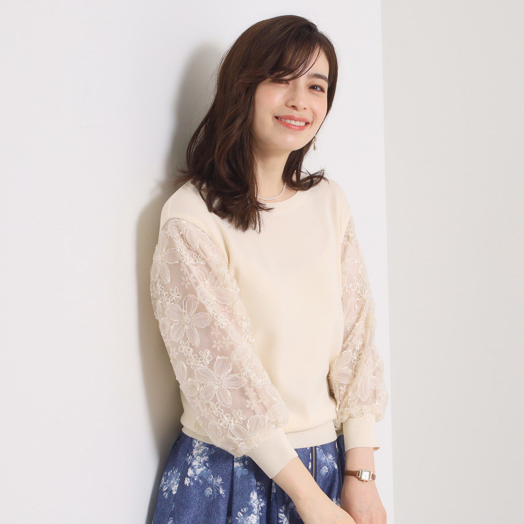 ITS&rsquo;DEMO「【手洗い可】立体レース袖ニット」|ニット・セーター|