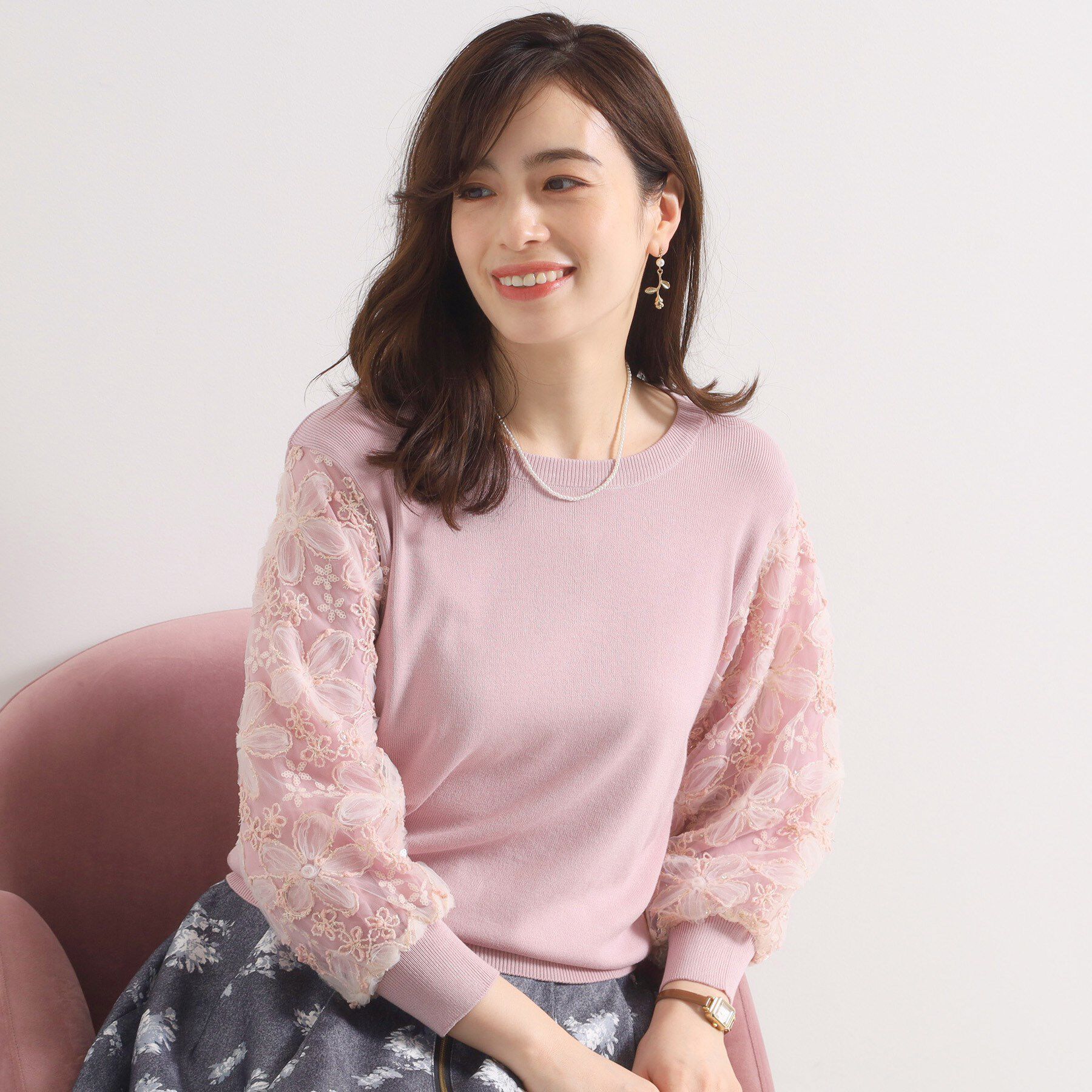 ITS&rsquo;DEMO「【手洗い可】立体レース袖ニット」|ニット・セーター|ピンク(071)