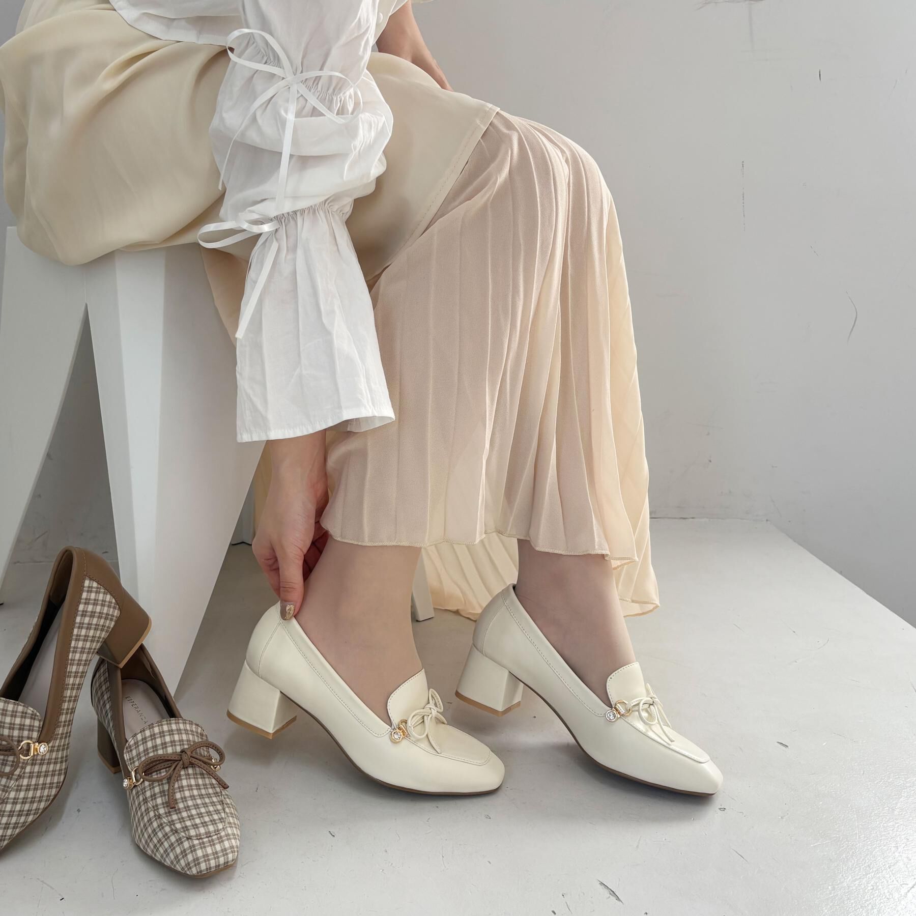 ESPERANZA「ビジュー付リボンローファー」|パンプス|