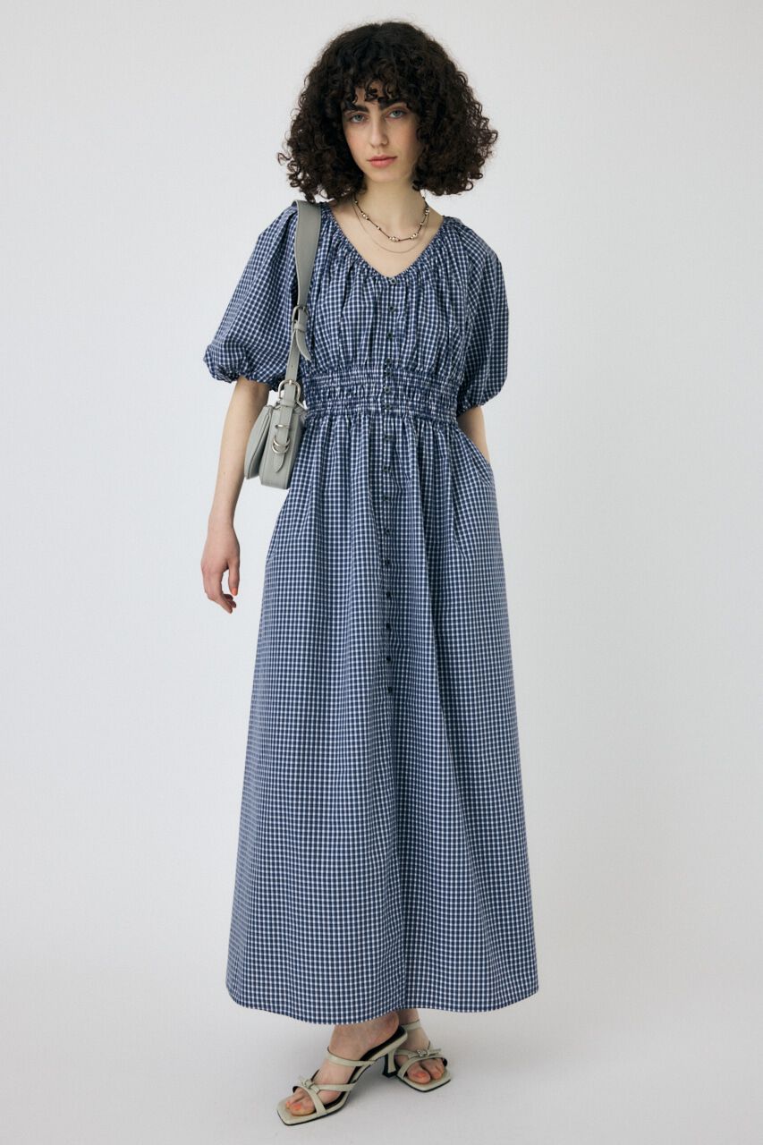 MOUSSY「WAIST GATHER ロングドレス」|ワンピース|柄NVY5