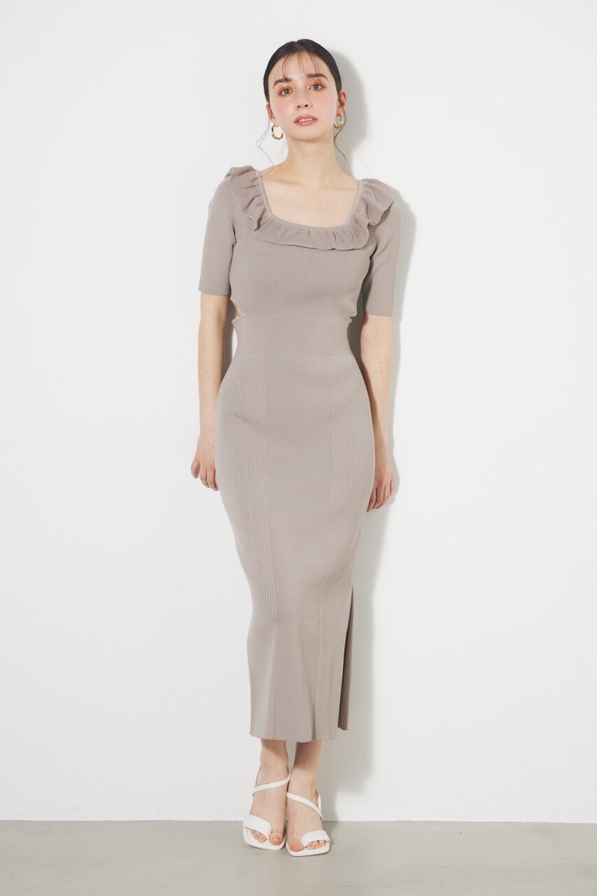 rienda「フリルパターンタイトKnit OP」|ワンピース|BEG