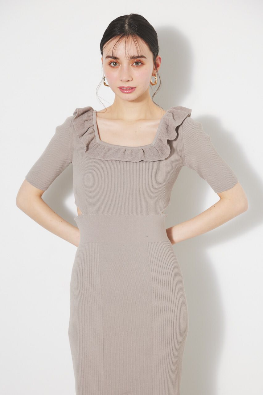 rienda「フリルパターンタイトKnit OP」|ワンピース|