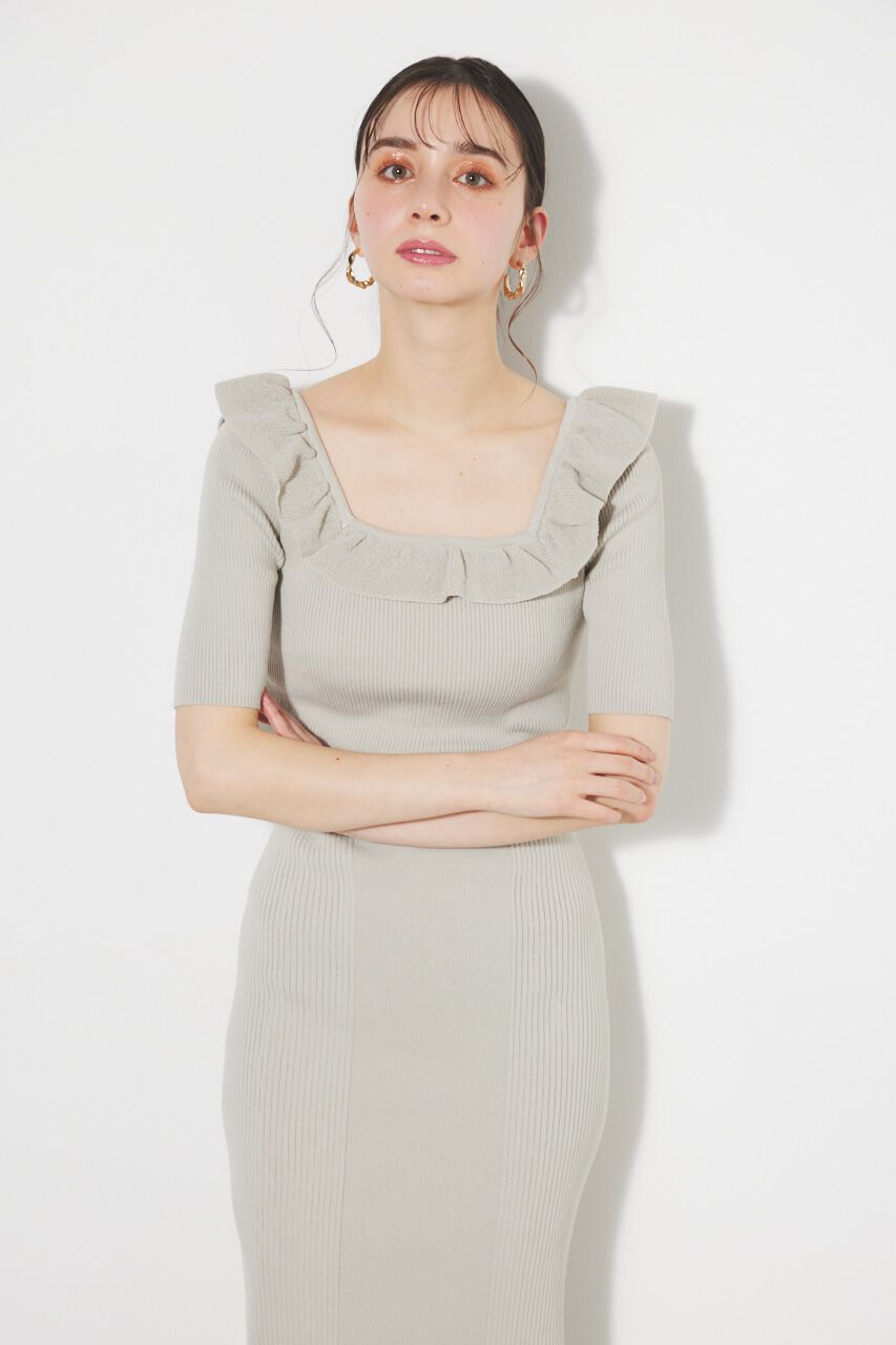 rienda「フリルパターンタイトKnit OP」|ワンピース|