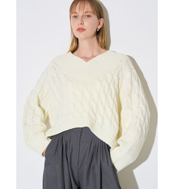 ELENDEEK「V-NECK CABLE KT」|ニット・セーター|オフホワイト