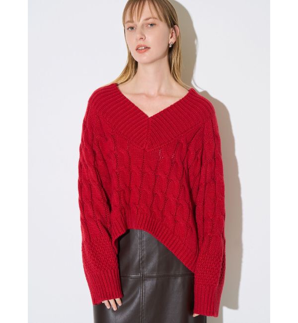 ELENDEEK「V-NECK CABLE KT」|ニット・セーター|レッド