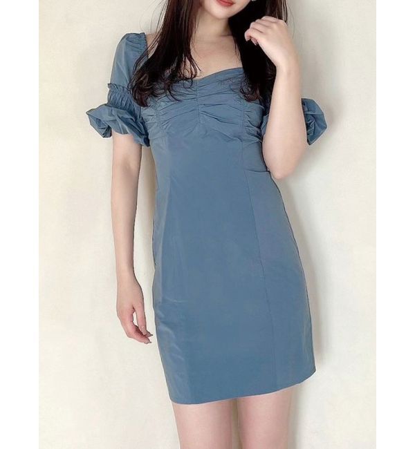 RESEXXY「ギャザーボリュームミニワンピース」|ワンピース|ブルー