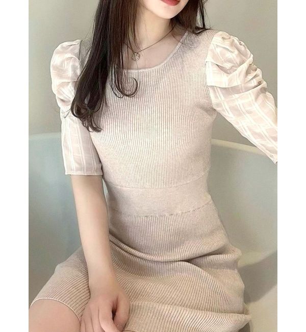 RESEXXY「シアーチェックミニワンピース」|ワンピース|ベージュ