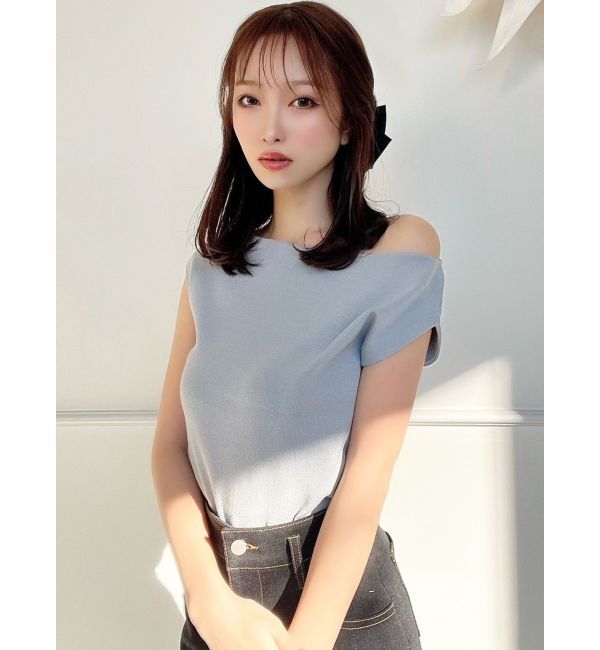 RESEXXY「アシンメトリーボートネックニットトップス」|ニット・セーター|