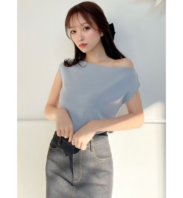 RESEXXY「アシンメトリーボートネックニットトップス」|ニット・セーター|