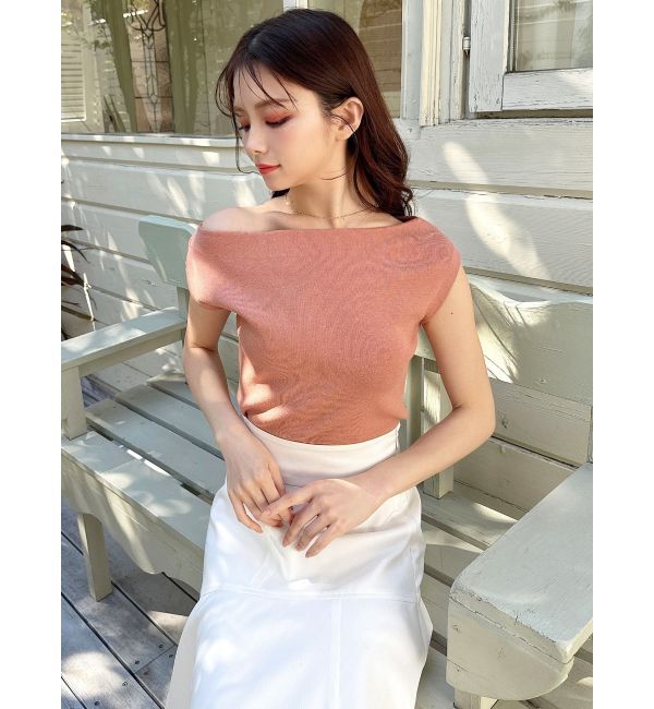 RESEXXY「アシンメトリーボートネックニットトップス」|ニット・セーター|