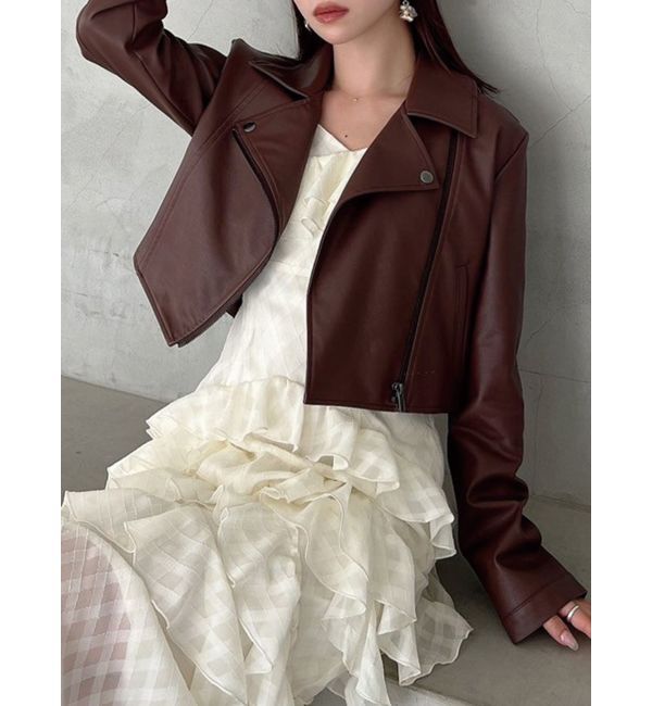 RESEXXY「フェイクレザーライダースジャケット」|ライダースジャケット|ブラウン