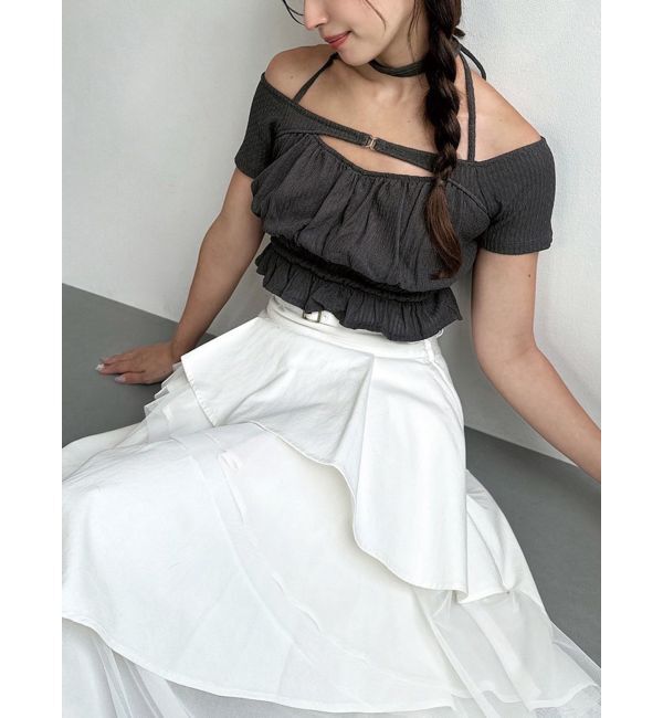 RESEXXY「フリルデザインカットトップス」|Tシャツ・カットソー|チャコールグレー