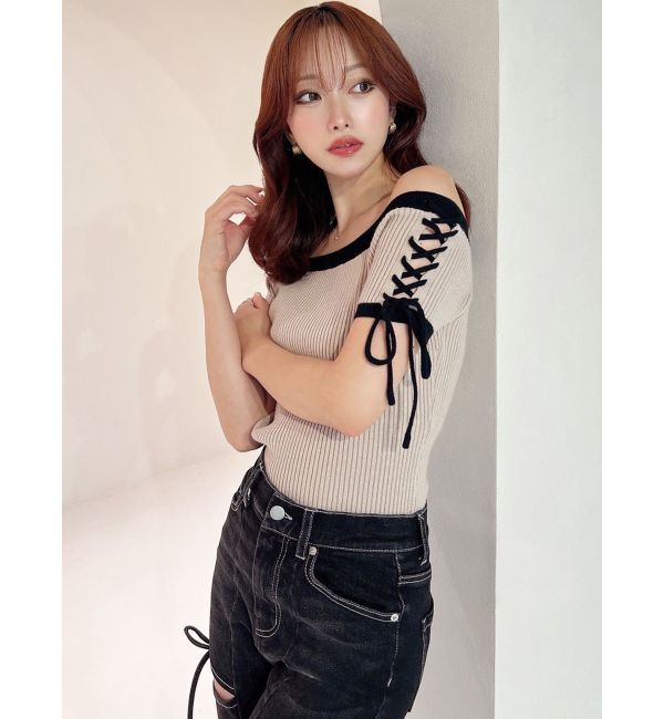 RESEXXY「スリーブレースアップバイカラーニットトップス」|ニット・セーター|