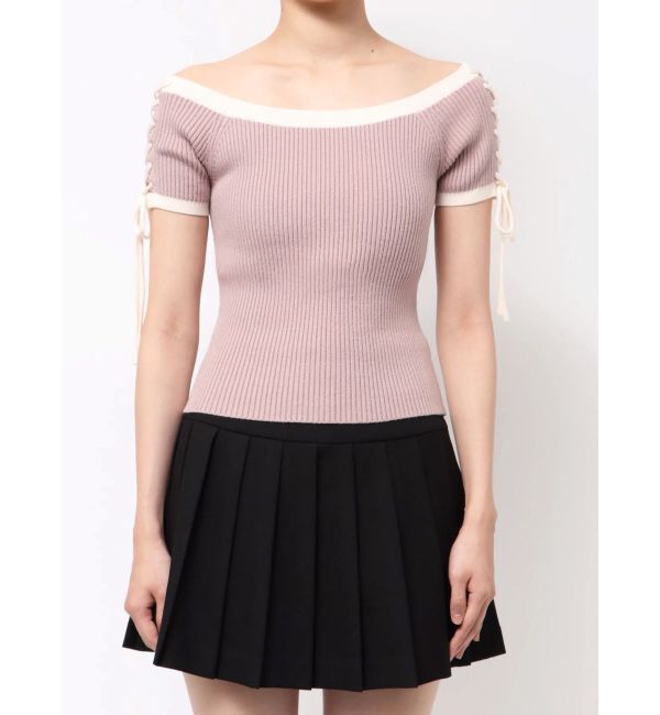 RESEXXY「スリーブレースアップバイカラーニットトップス」|ニット・セーター|