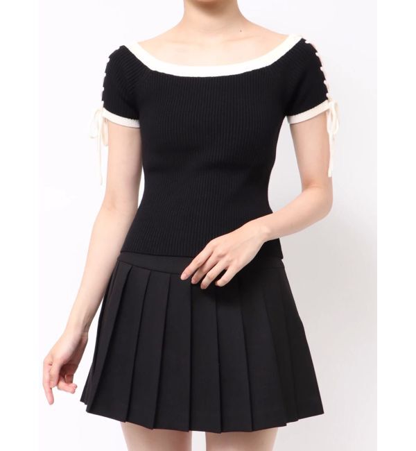 RESEXXY「スリーブレースアップバイカラーニットトップス」|ニット・セーター|