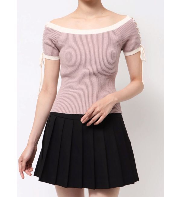 RESEXXY「スリーブレースアップバイカラーニットトップス」|ニット・セーター|