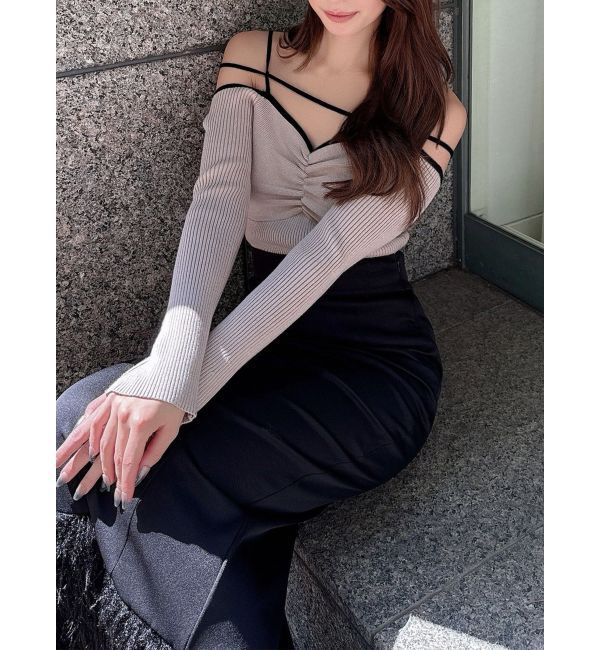 RESEXXY「ナローストラップリブトップス」|ニット・セーター|ベージュ