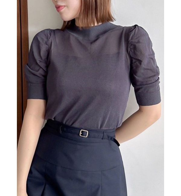 dazzlin「コンパクトギャザーシアーニットトップス」|ニット・セーター|チャコールグレー