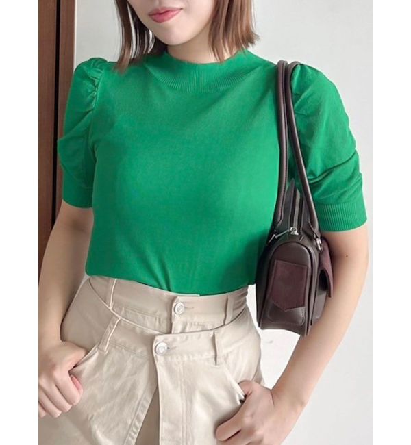 dazzlin「コンパクトギャザーシアーニットトップス」|ニット・セーター|グリーン