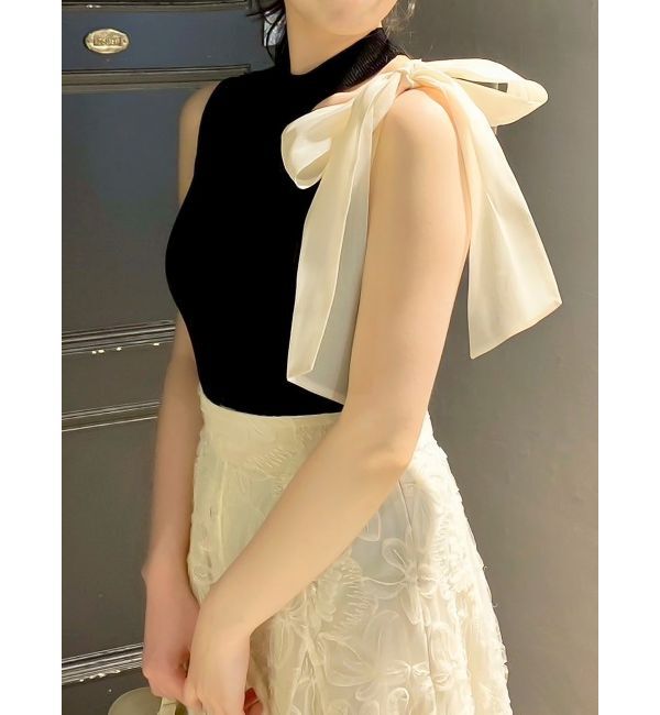 dazzlin「ワンショルリボンノースリトップス」|ニット・セーター|ブラック