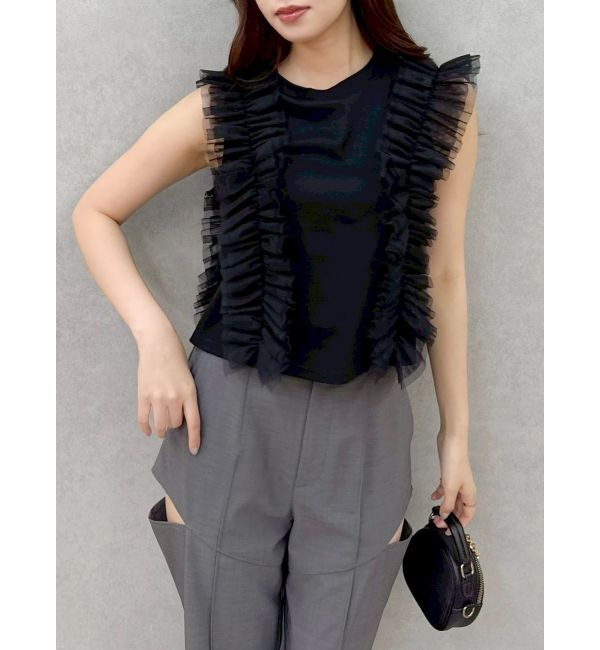 dazzlin「フリルギャザードッキングカットソー」|Tシャツ・カットソー|ブラック