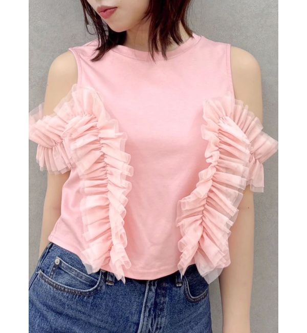 dazzlin「フリルギャザードッキングカットソー」|Tシャツ・カットソー|ピンク