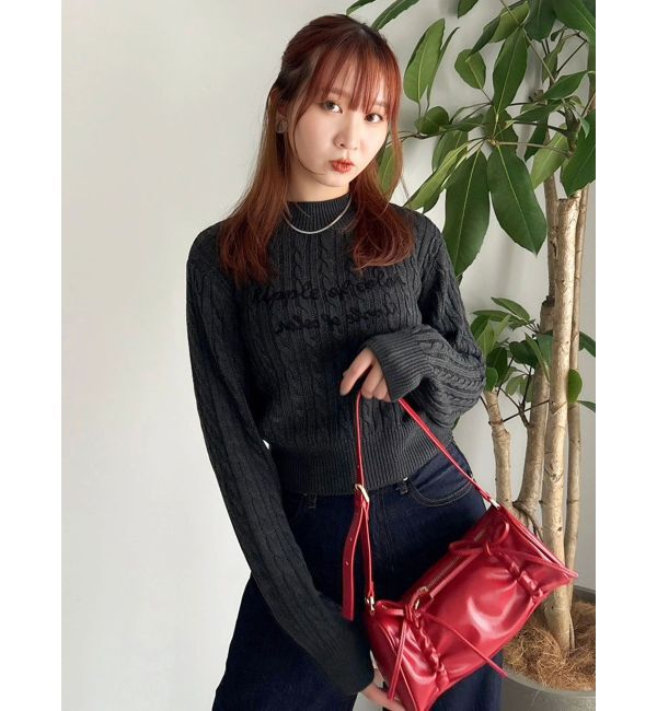 dazzlin「ケーブルレタリングニット」|ニット・セーター|チャコールグレー