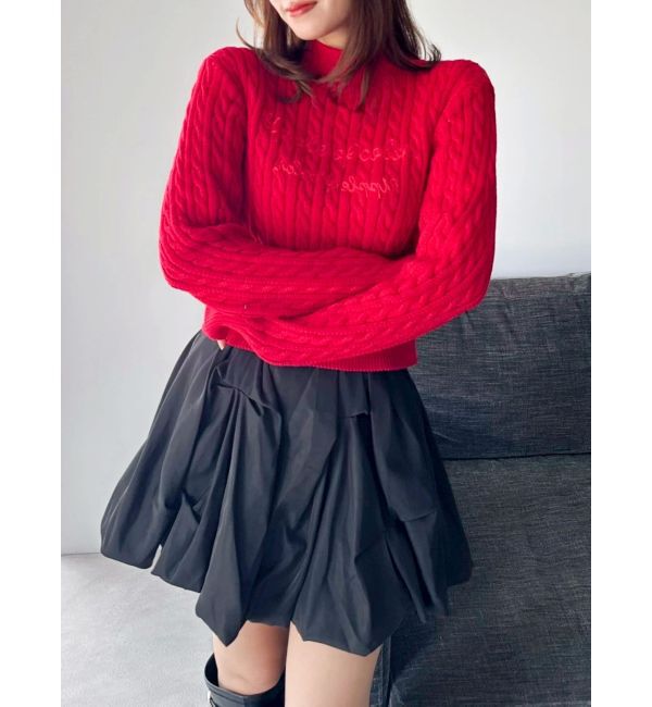 dazzlin「ケーブルレタリングニット」|ニット・セーター|レッド