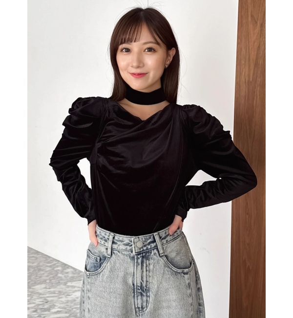 dazzlin「チョーカー付ドレープシアーベロアトップス」|Tシャツ・カットソー|
